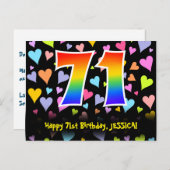 71歳の誕生日：楽しいハート柄、虹色の71 ポストカード (正面/裏面)