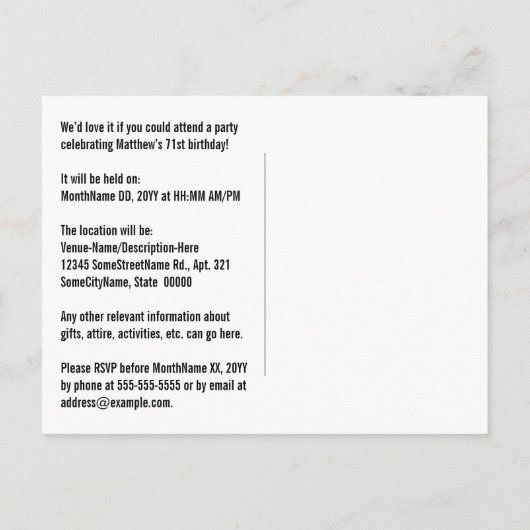 71歳の誕生日 - 楽しい花火、虹の「71」 ポストカード (裏面)