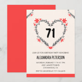 71歳モダンの誕生日の年齢フローラハート 招待状 (正面/裏面)