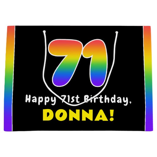 71番目の誕生日カラフル: Rainbow # 71,名前をカスタムする ラージペーパーバッグ (正面)