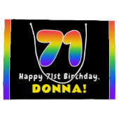 71番目の誕生日カラフル: Rainbow # 71,名前をカスタムする ラージペーパーバッグ (裏面)