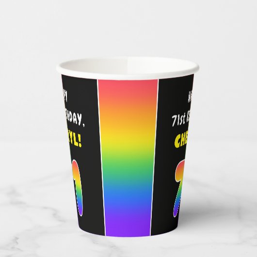 71番目の誕生日カラフル: Rainbow # 71,名前をカスタムする 紙コップ (左)
