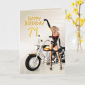 71番目の誕生日カードとバイクの女の子 カード (黄色い花)