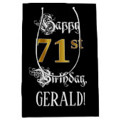 71番目の誕生日ファンシー～スクリプトフェイク;金ゴールド検索；名前 ミディアムペーパーバッグ (正面)