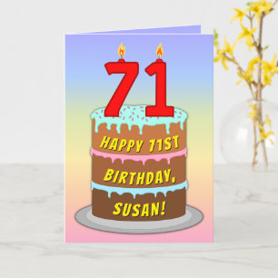71番目の誕生日—おもしろいケーキとキャンドル、名前をカスタムする付き カード
