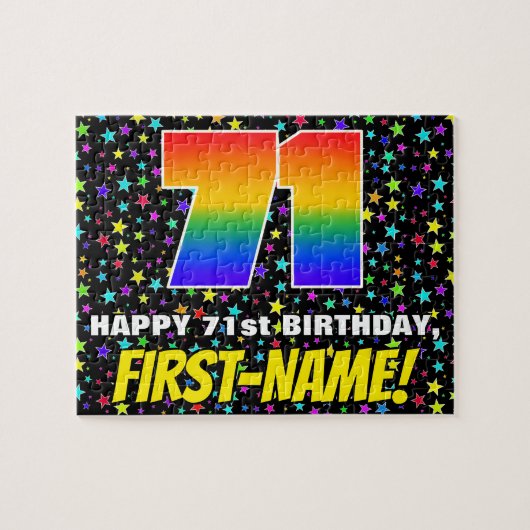 71番目の誕生日:おもしろい、カラフル星野パターン ジグソーパズル (横)