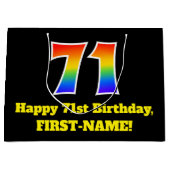 71番目の誕生日～おもしろい, カラフル, 鮮やか, Rainbow 71 ラージペーパーバッグ (正面)