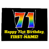 71番目の誕生日～おもしろい, カラフル, 鮮やか, Rainbow 71 ラージペーパーバッグ (裏面)