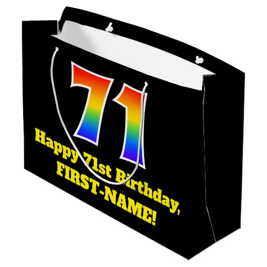 71番目の誕生日～おもしろい, カラフル, 鮮やか, Rainbow 71 ラージペーパーバッグ (裏面アングル)