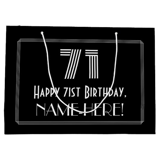 71番目の誕生日:インスパイアアールデコの「71」の外観と名前 ラージペーパーバッグ (裏面)