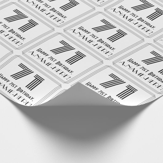 71番目の誕生日:インスパイアアールデコスタイル「71」 +名前 ラッピングペーパー (角)