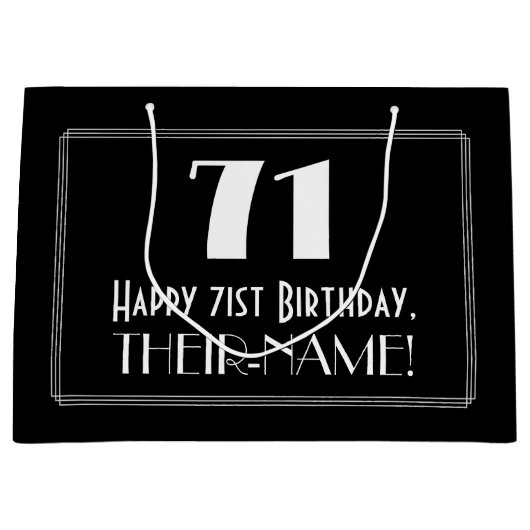 71番目の誕生日:インスパイアアールデコスタイル「71」、名前 ラージペーパーバッグ (正面)