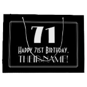 71番目の誕生日:インスパイアアールデコスタイル「71」、名前 ラージペーパーバッグ (裏面)