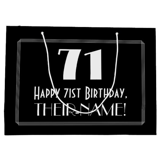 71番目の誕生日:インスパイアアールデコスタイル「71」、名前 ラージペーパーバッグ (裏面)