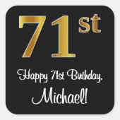 71番目の誕生日-エレガント豪華なフェイク金ゴールドルック# スクエアシール (正面)
