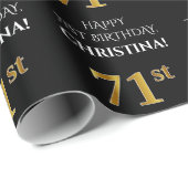 71番目の誕生日: エレガント、黒、フェイク金ゴールド ラッピングペーパー (ロールコーナー)