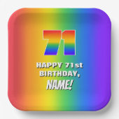 71番目の誕生日: カラフル、おもしろいレインボーパターン# 71 ペーパープレート (正面)