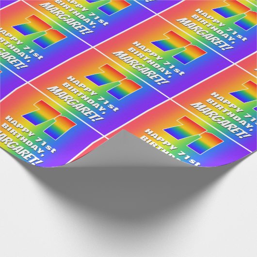 71番目の誕生日: カラフル、おもしろいレインボーパターン# 71 ラッピングペーパー (角)