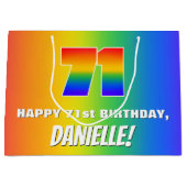 71番目の誕生日: カラフル、おもしろいレインボーパターン# 71 ラージペーパーバッグ (正面)