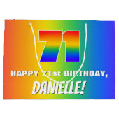 71番目の誕生日: カラフル、おもしろいレインボーパターン# 71 ラージペーパーバッグ (裏面)