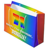 71番目の誕生日: カラフル、おもしろいレインボーパターン# 71 ラージペーパーバッグ (正面アングル)