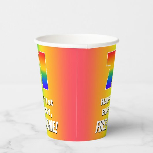 71番目の誕生日: カラフル、おもしろいレインボーパターン# 71 紙コップ (右)