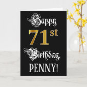 71番目の誕生日:ファンシースクリプト、フェイク金ゴールド・ルック、名前 カード (黄色い花)