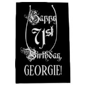 71番目の誕生日: ファンシー、スクリプエレガントト+名前をカスタムする ミディアムペーパーバッグ (正面)