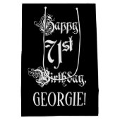 71番目の誕生日: ファンシー、スクリプエレガントト+名前をカスタムする ミディアムペーパーバッグ (裏面)