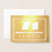 71番目の誕生日:名前+アールデコのインスパイア外観"71" 箔カード (封筒付き正面)