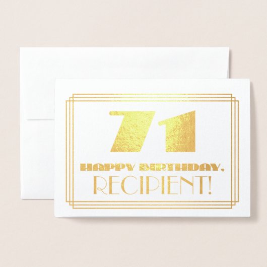 71番目の誕生日、名前+アールデコインスパイアの外観「71」 箔カード (封筒付き正面)