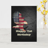 71誕生日の国旗とハゲのワシ カード (黄色い花)