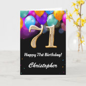 71誕生日の黒と金ゴールドの吹きカラフル出し カード (黄色い花)