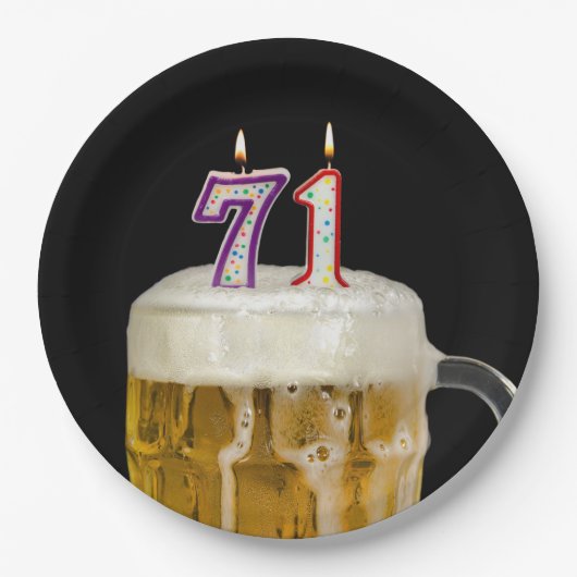 71誕生日ビールオンブラック紙プレート ペーパープレート (正面)