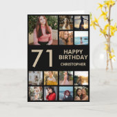 71誕生日フォトコラージュ13枚フォトブラック&金ゴールド カード (黄色い花)