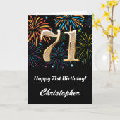 71誕生日レインボー花火ブラック&金ゴールド カード (黄色い花)