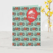 71誕生日旧ファッションド緑スタンプ カード (黄色い花)