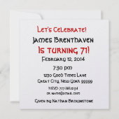 71誕生日金ゴールドキャンドルとバルーンメタリック 招待状 (裏面)