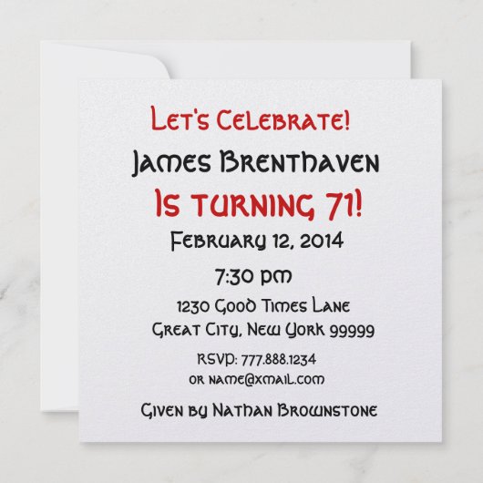 71誕生日金ゴールドキャンドルとバルーンメタリック 招待状 (裏面)