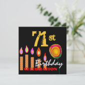 71誕生日金ゴールドキャンドルとバルーンメタリック 招待状 (スタンド正面)