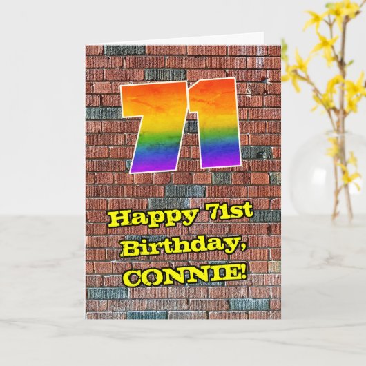 71誕生日:おもしろいグラフィティインスパイアレインボー71 カード (黄色い花)