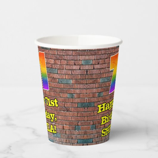 71誕生日:おもしろいグラフィティインスパイアレインボー71 紙コップ (左)