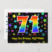 71誕生日:おもしろいスターズパターン,レインボー71,名前 ポストカード (正面/裏面)
