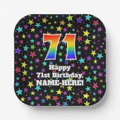 71誕生日:おもしろい星模様と虹"71" ペーパープレート (正面)