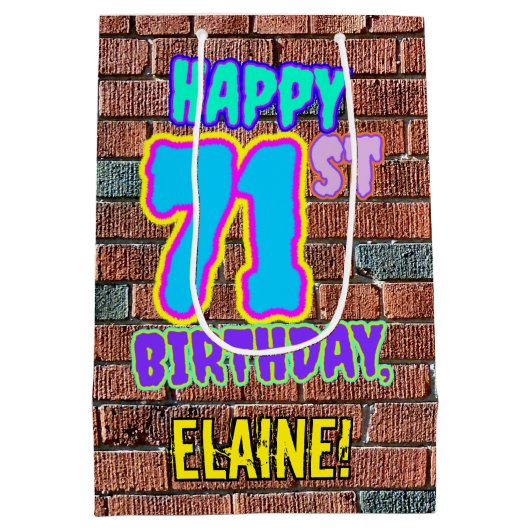 71誕生日:おもしろい、アーバングラフィティインスパイアルック ミディアムペーパーバッグ (裏面)