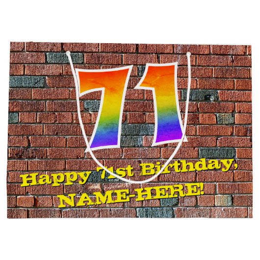 71誕生日:おもしろい、グラフィティインスパイアレインボーー# 71 ラージペーパーバッグ (裏面)