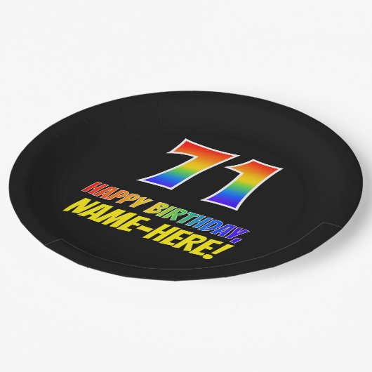 71誕生日:はっきりした,おもしろい,シンプル虹, 71 ペーパープレート (アングル)