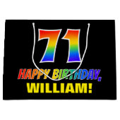 71誕生日:はっきりした,おもしろい,シンプル虹， 71 ラージペーパーバッグ (正面)