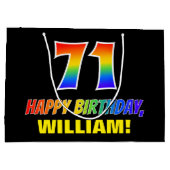 71誕生日:はっきりした,おもしろい,シンプル虹， 71 ラージペーパーバッグ (裏面)