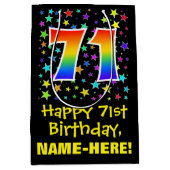 71誕生日:カラフルスターズパターン&レインボー71 ミディアムペーパーバッグ (正面)